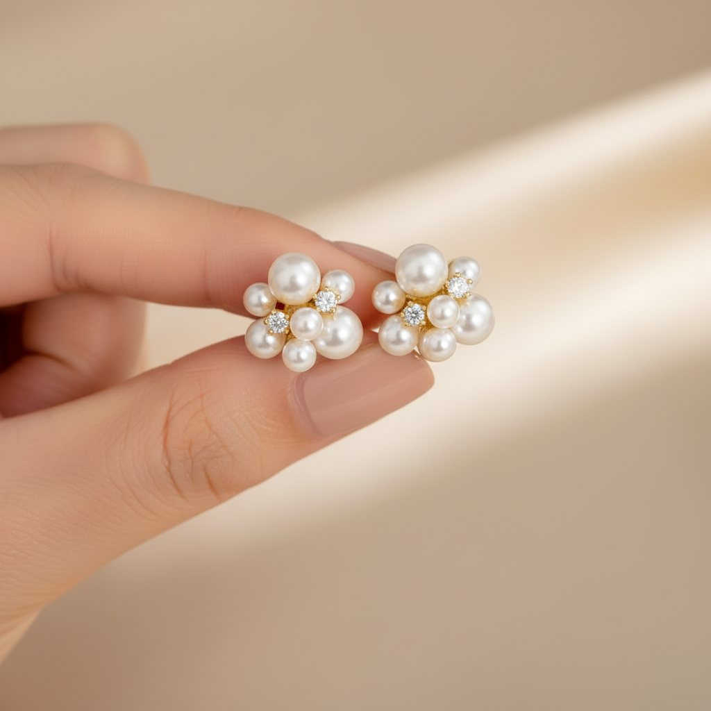 Pearls Bling Studs Earrings