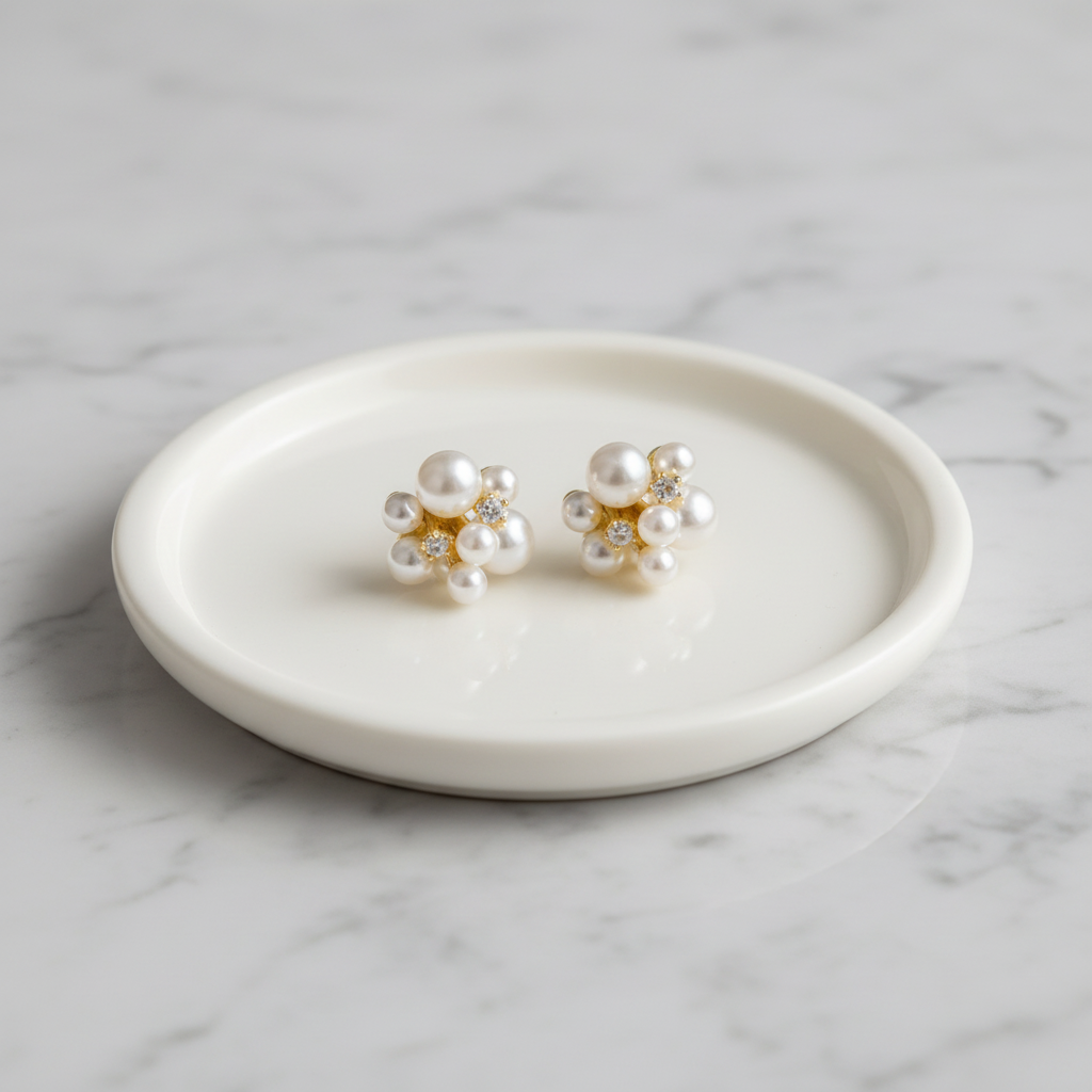 Pearls Bling Studs Earrings