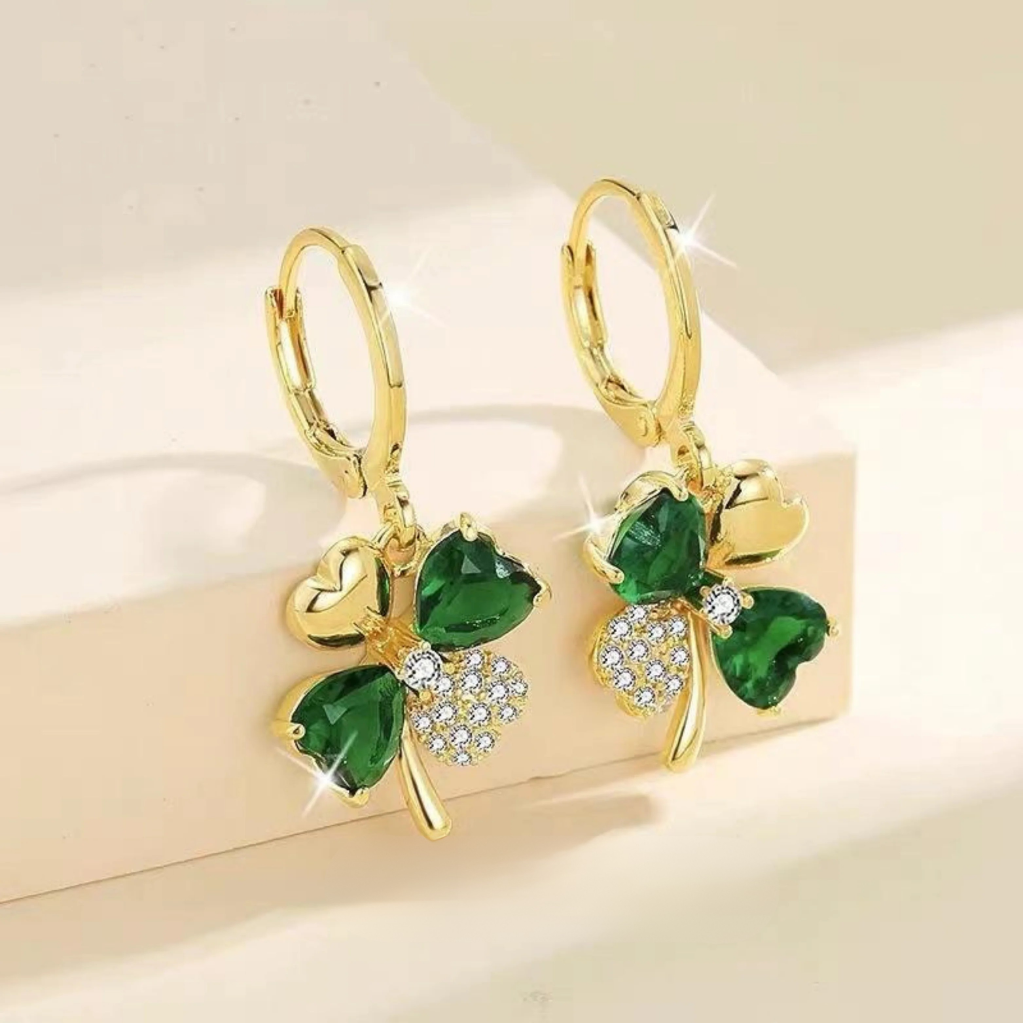 Green Clover Hoop Earrings