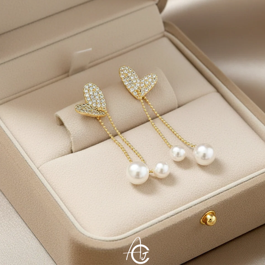 Heart Pearl Drop Earrings