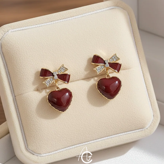 Bling Bow Maroon Earrings