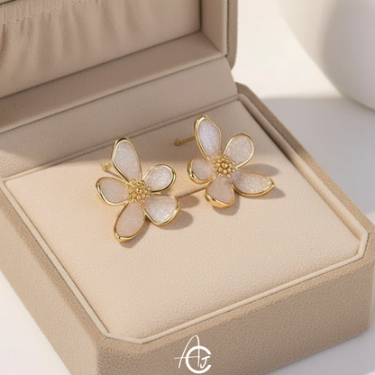 Flower Statement White Earrings
