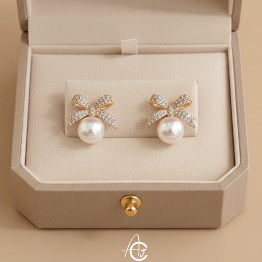 Bling Bow Pearl Earrings