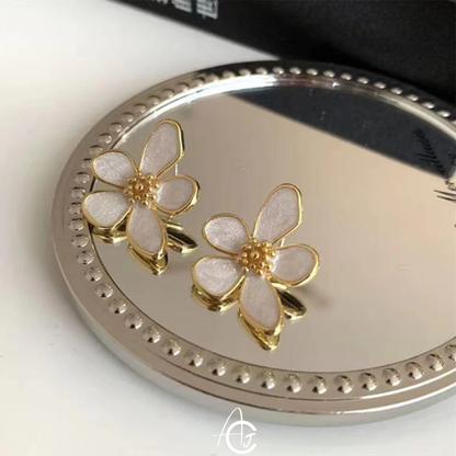 Flower Statement White Earrings