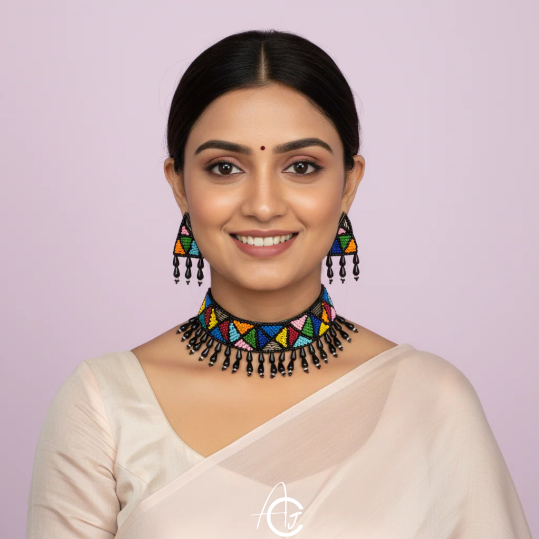 Beads Embroidered Necklace Set : Handmade