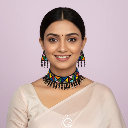 Beads Embroidered Necklace Set : Handmade