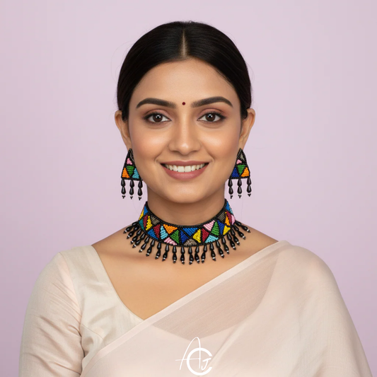 Beads Embroidered Necklace Set : Handmade