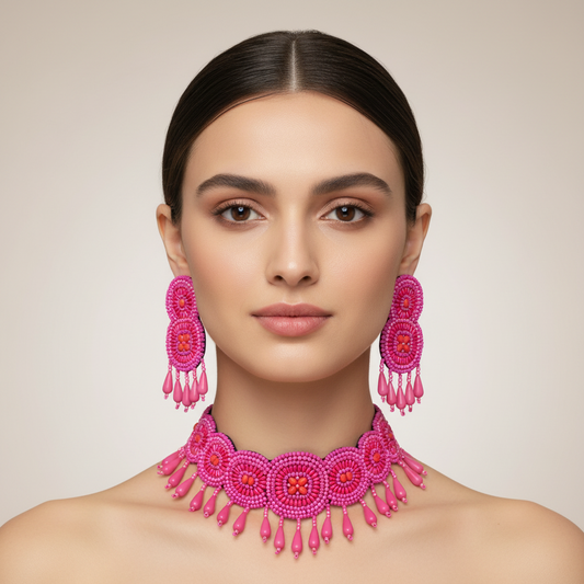 Beads Embroidered Necklace Set : Handmade