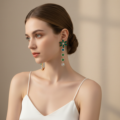 Crystal Flower Statement Earrings