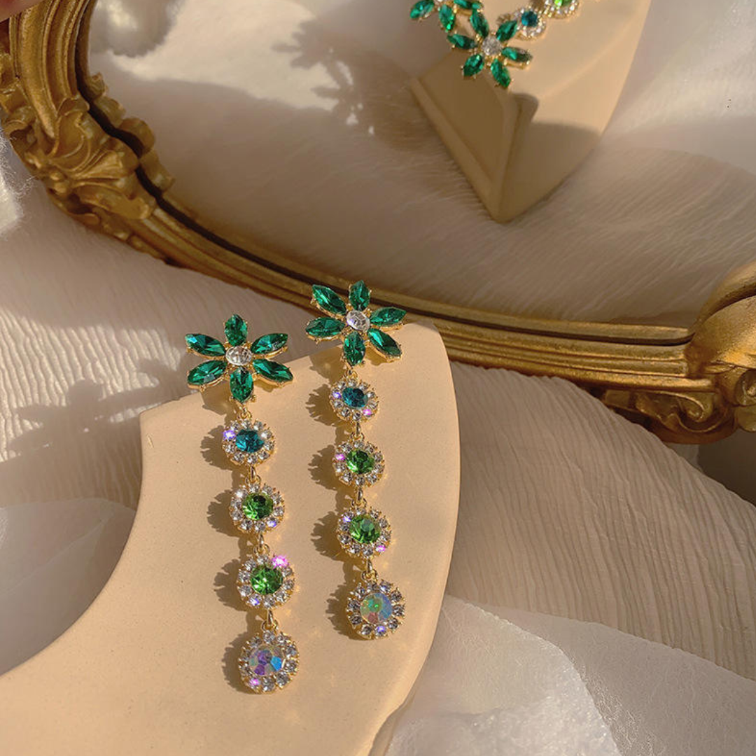Crystal Flower Statement Earrings