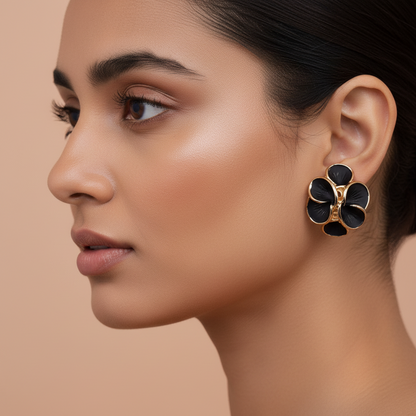 Flower Petal Earrings Black