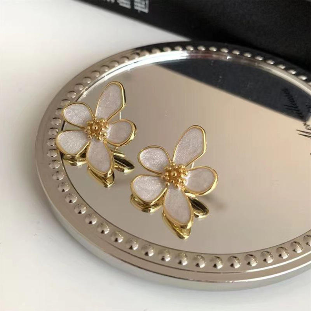 Flower Statement White Earrings