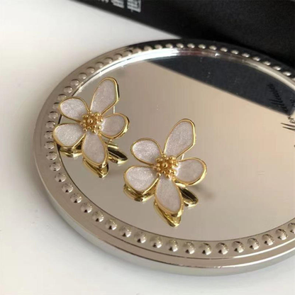 Flower Statement White Earrings