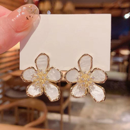 Flower Statement White Earrings