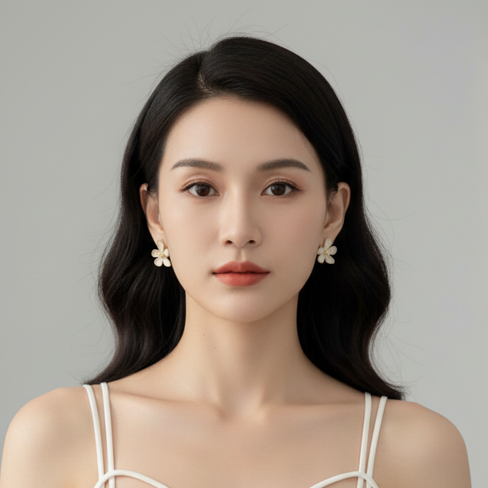 Flower Statement White Earrings