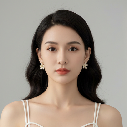 Flower Statement White Earrings
