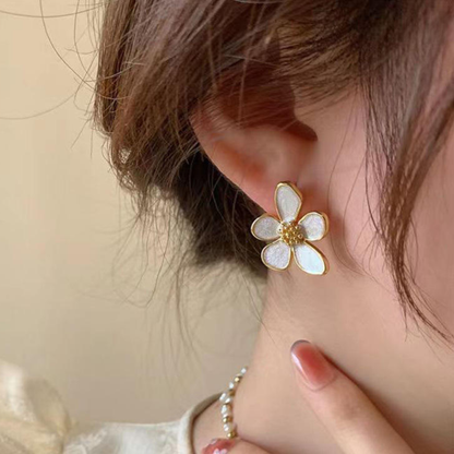 Flower Statement White Earrings