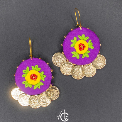 Embroidered Fabric Earrings : Handmade