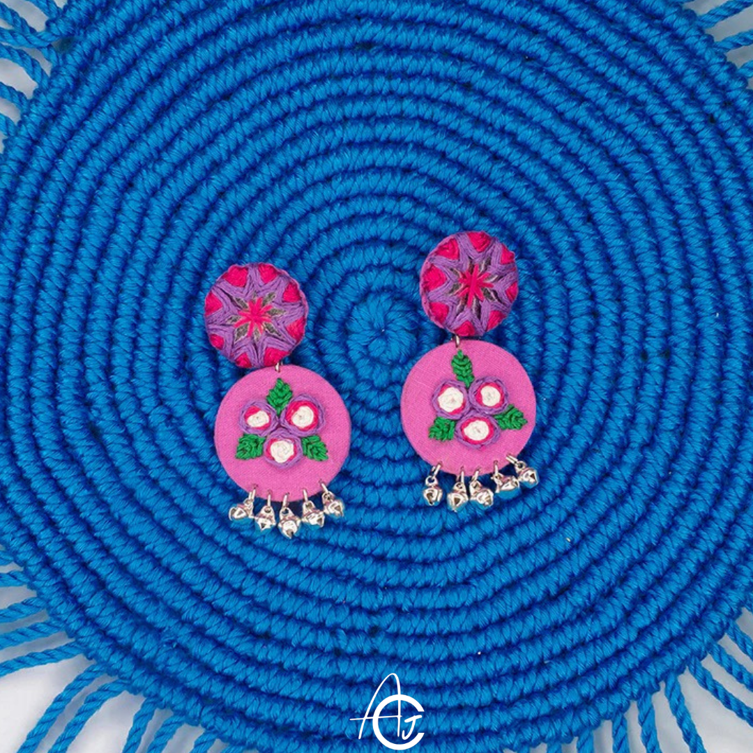 Embroidered Fabric Earrings : Handmade