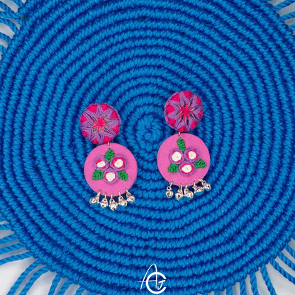 Embroidered Fabric Earrings : Handmade