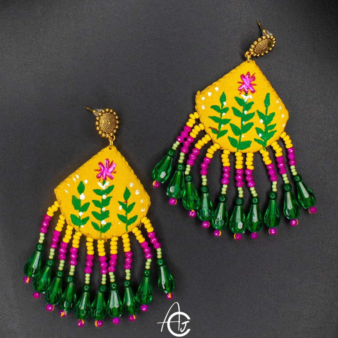 Handpainted Fabric Earrings  : Handmade