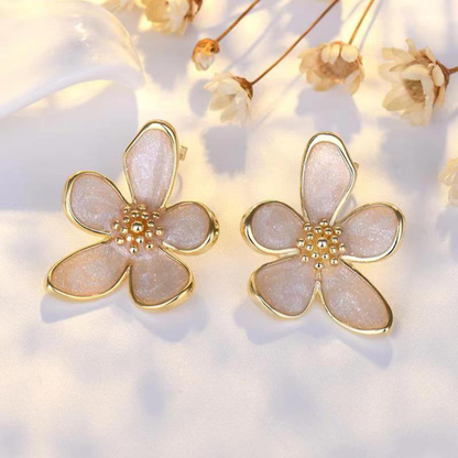 Flower Statement White Earrings