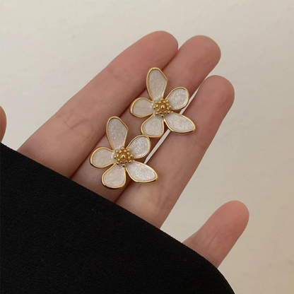 Flower Statement White Earrings