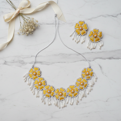 Embroidered Necklace Set, Haldi Jewellery : Handmade