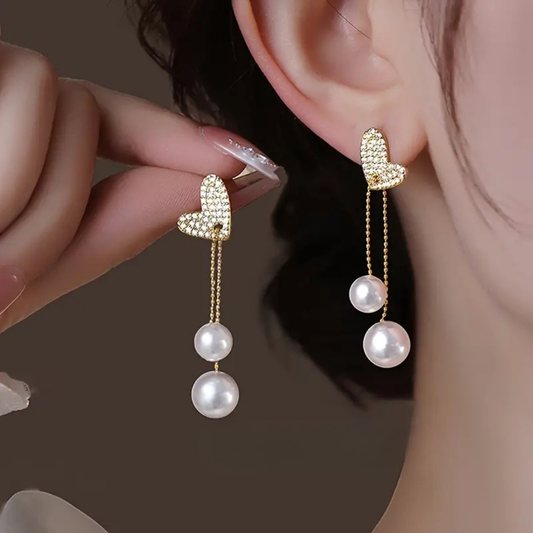 Heart Pearl Drop Earrings