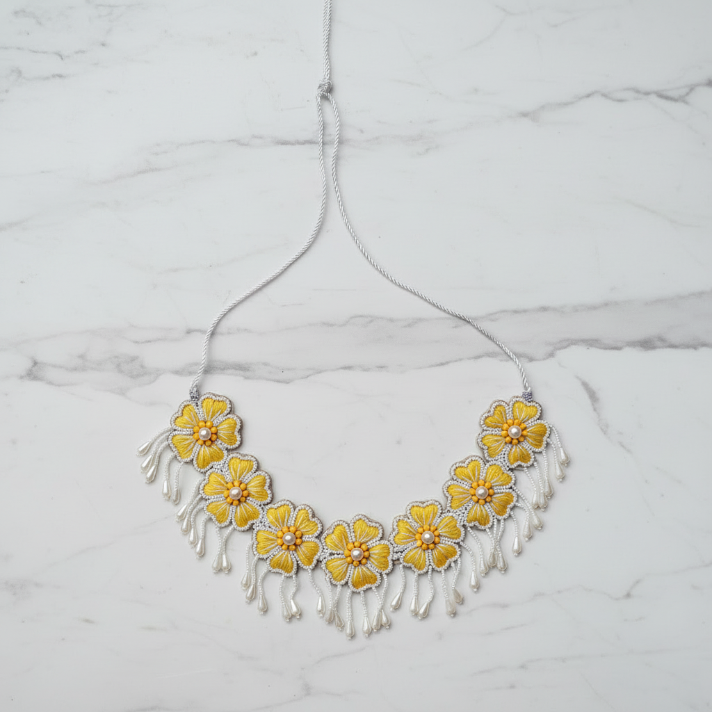 Embroidered Necklace Set, Haldi Jewellery : Handmade
