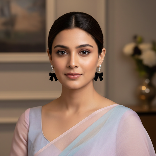 Pearl Black Bow Earring
