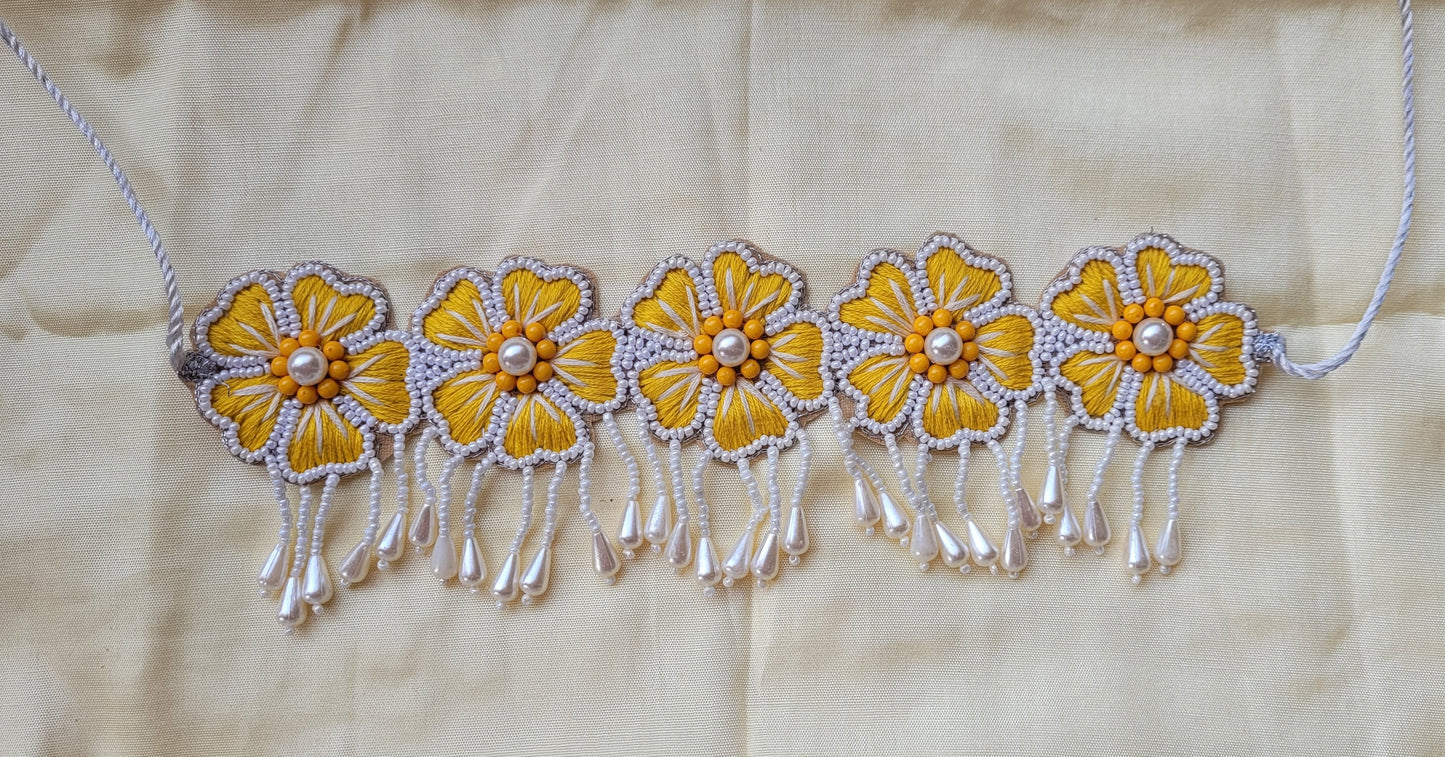 Priyam Embroidered Necklace Set (Yellow), Haldi Jewellery : Handmade