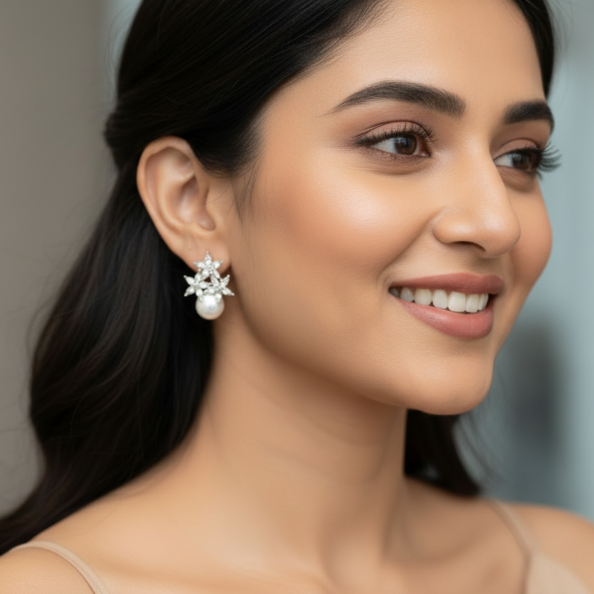 Pearl Bling Floral Earrings