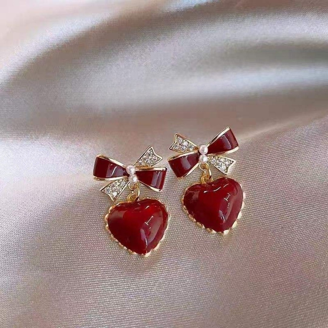 Bling Bow Maroon Earrings