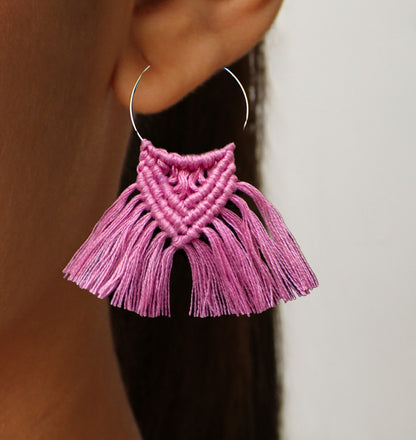 Nivisha Macrame Earrings Pink : Handmade