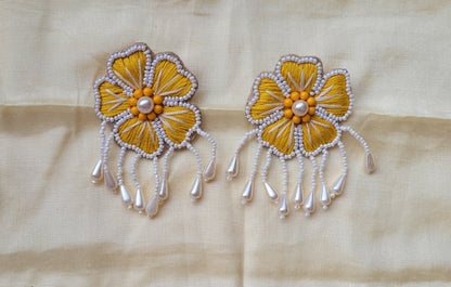 Priyam Embroidered Necklace Set (Yellow), Haldi Jewellery : Handmade