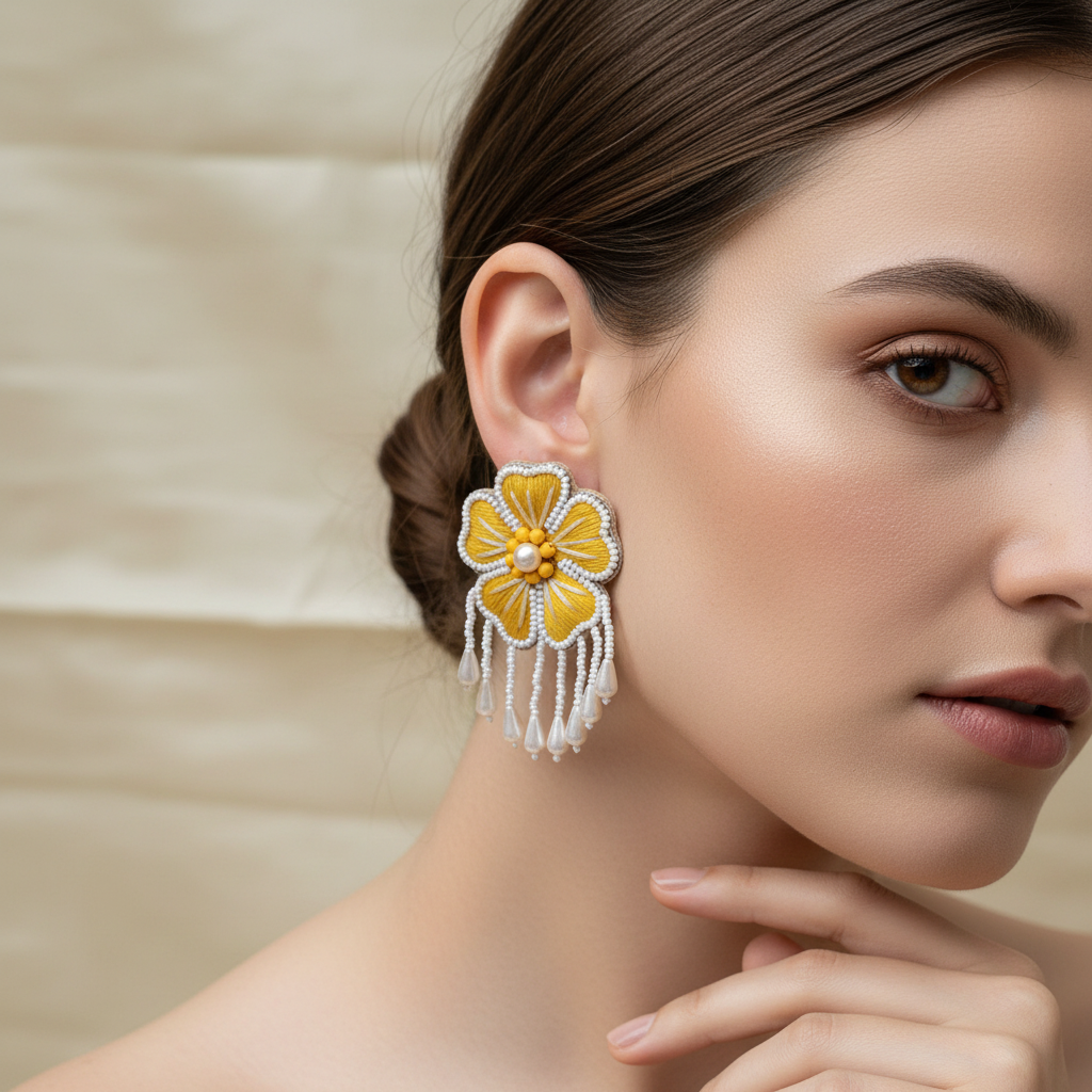 Embroidered Necklace Set, Haldi Jewellery : Handmade