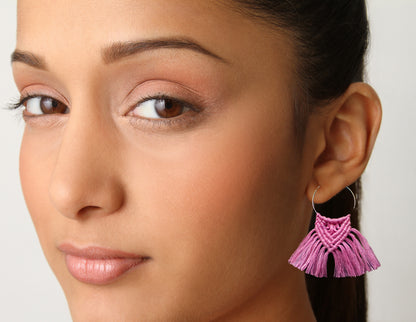 Nivisha Macrame Earrings Pink : Handmade