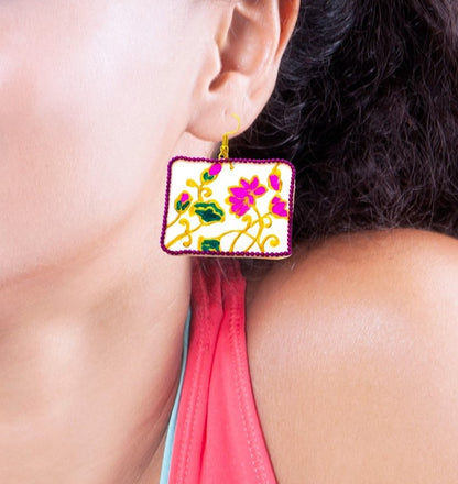 Kamal Earrings, Handpainted : Handmade