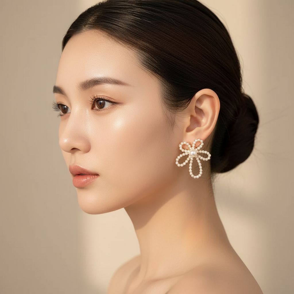Pearl Flower Statement Earrings