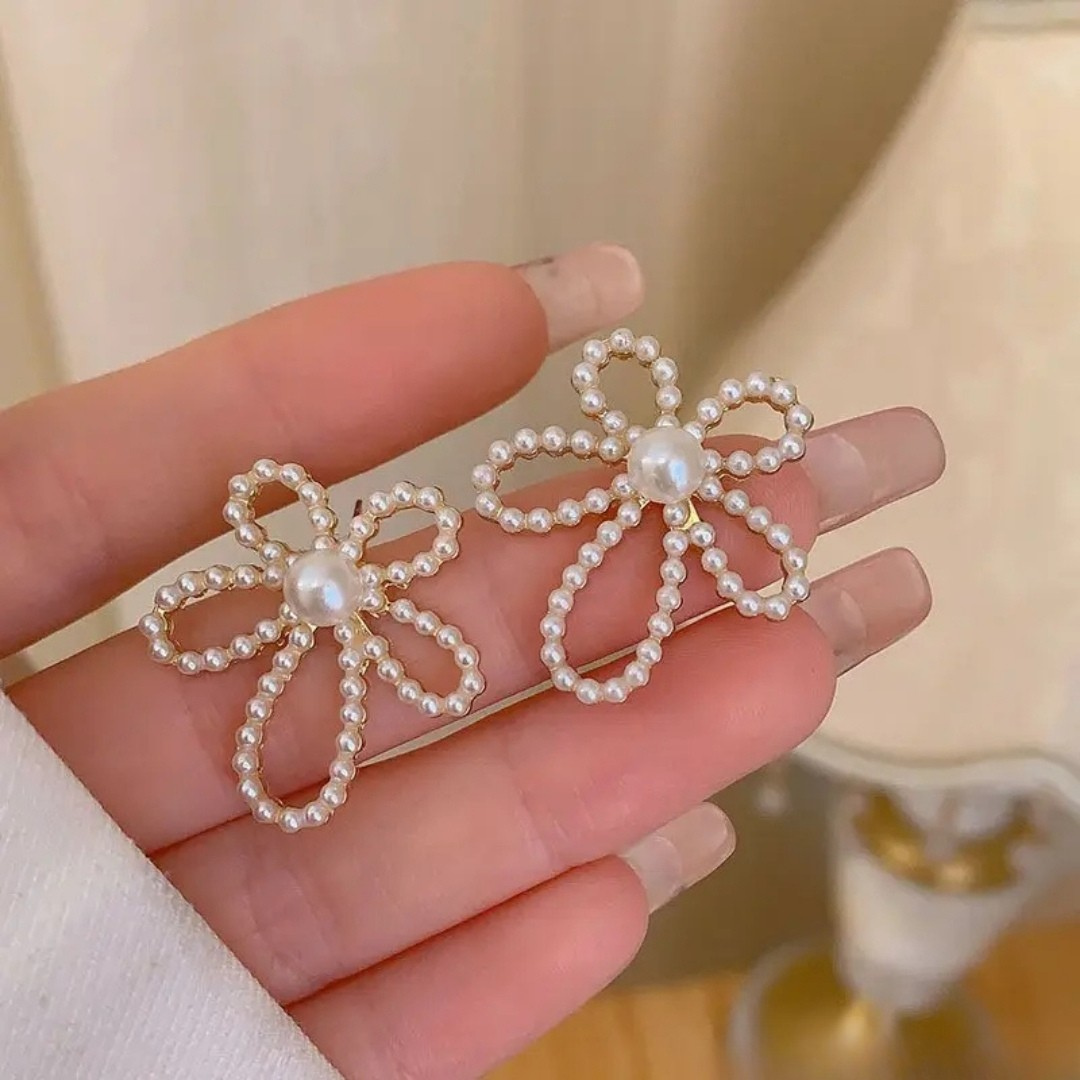 Pearl Flower Statement Earrings