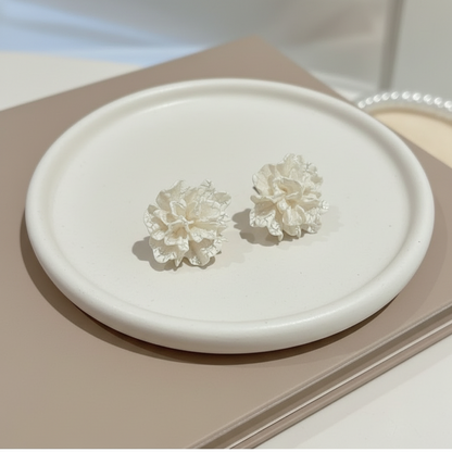 Flower Statement White Earrings