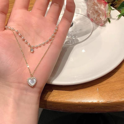 Pearl Layered Heart Necklace
