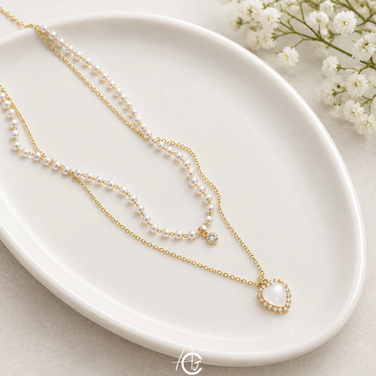 Pearl Layered Heart Necklace