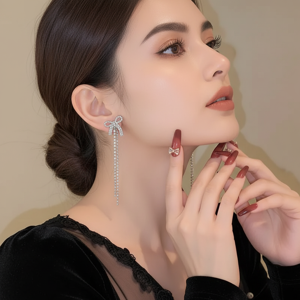 Bow Long Chain Earrings