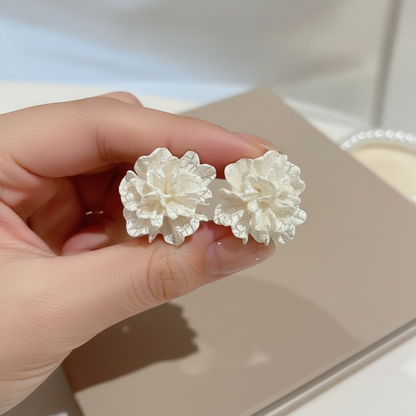 Flower Statement White Earrings