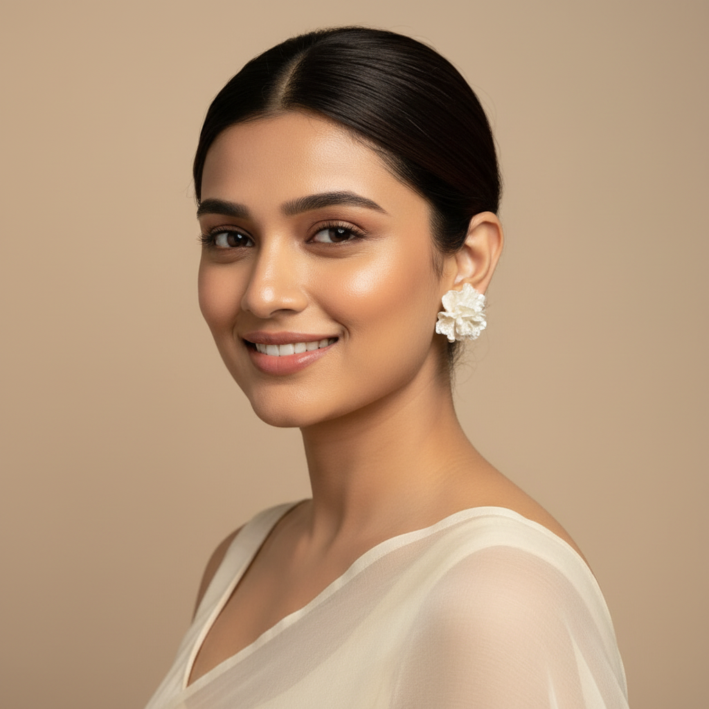 Flower Statement White Earrings