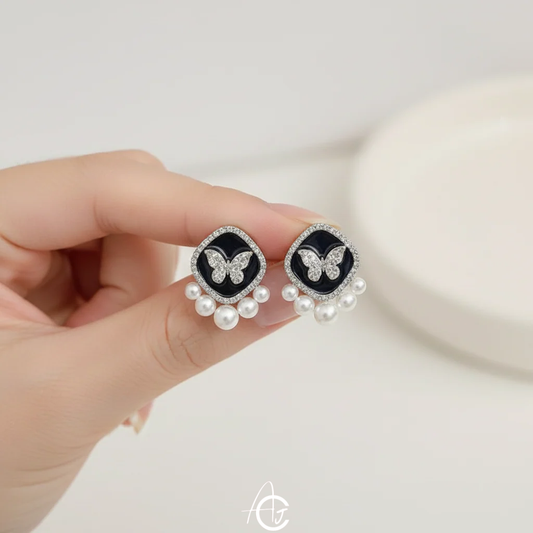 Butterfly Pearl Drop Earrings