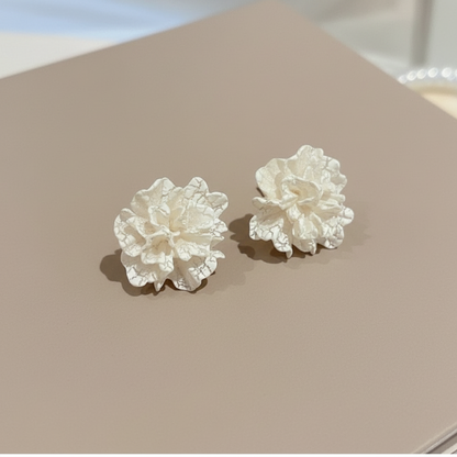 Flower Statement White Earrings