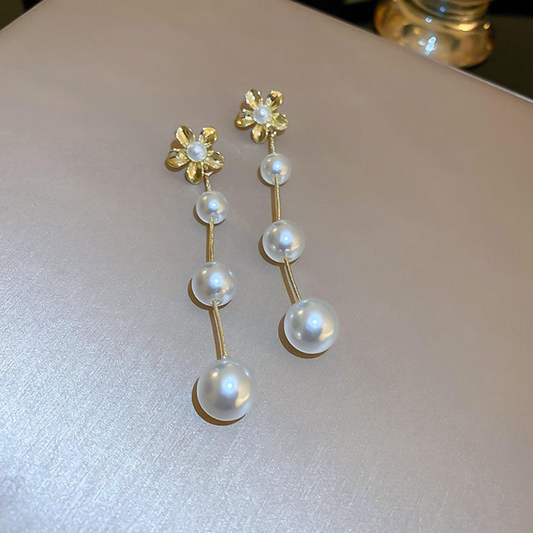 Flower And Pearl Drop Earrings